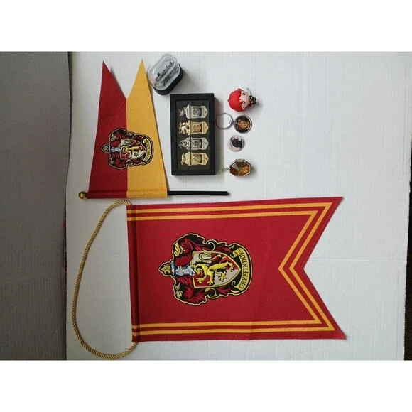 Harry Potter Lot Of 8 Miscellaneous Items Gryffindor Banner-flag, Slytherin Etc